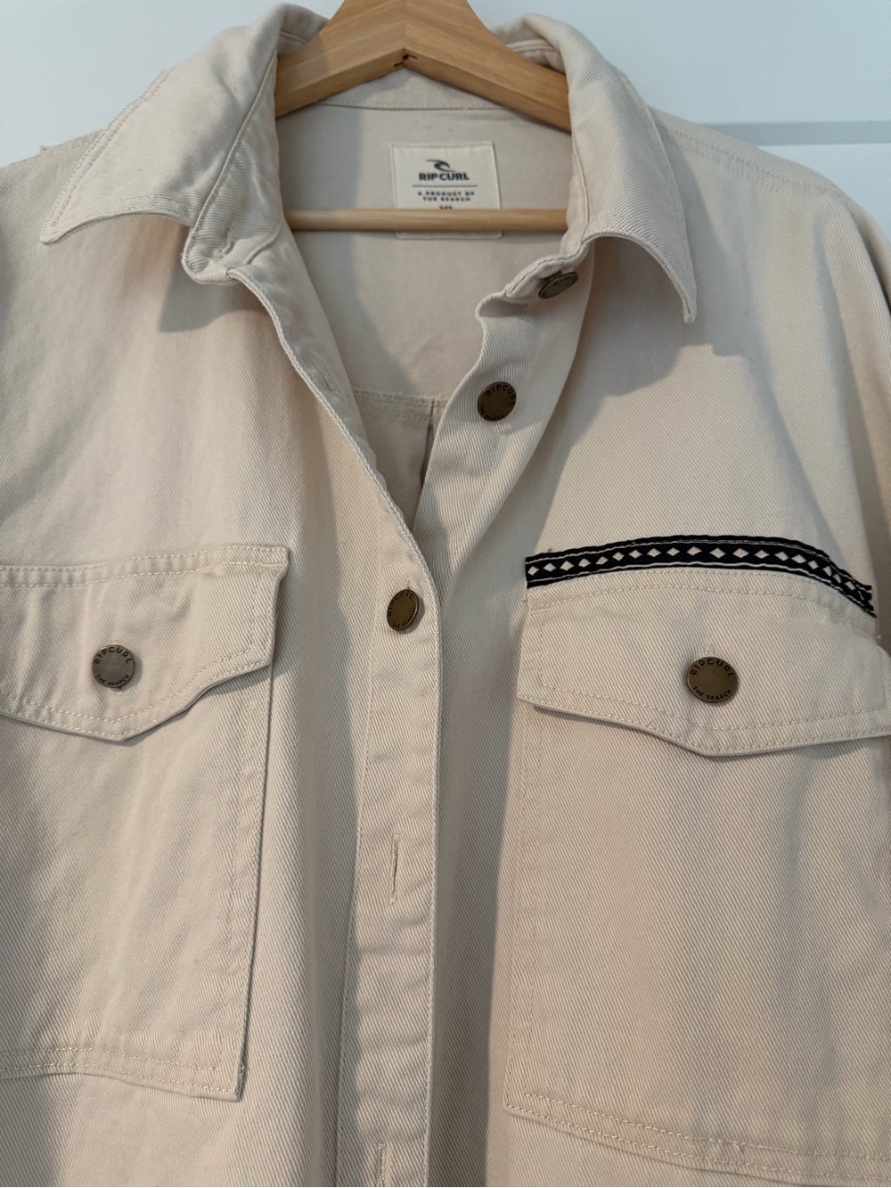 Rip Curl Cream Button-Down Shirt Jacket with Black Trim